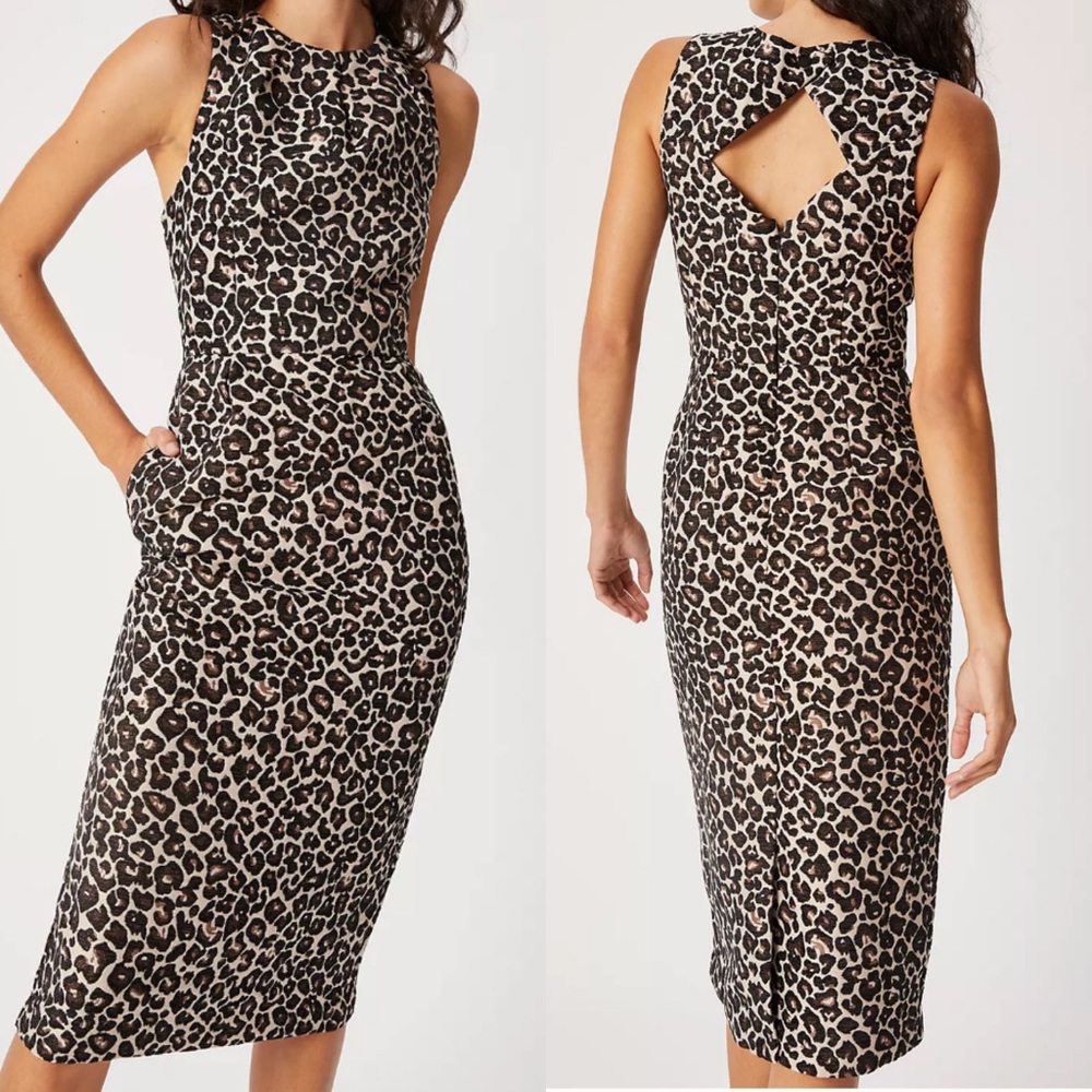 Anthropologie Benicia Jacquard leopard midi dress